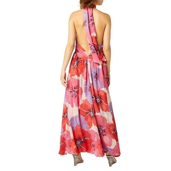 MISA Los Angeles Alexandra Floral & Metallic Halterneck Dress Pink Size L NWOT - Picture 3 of 12